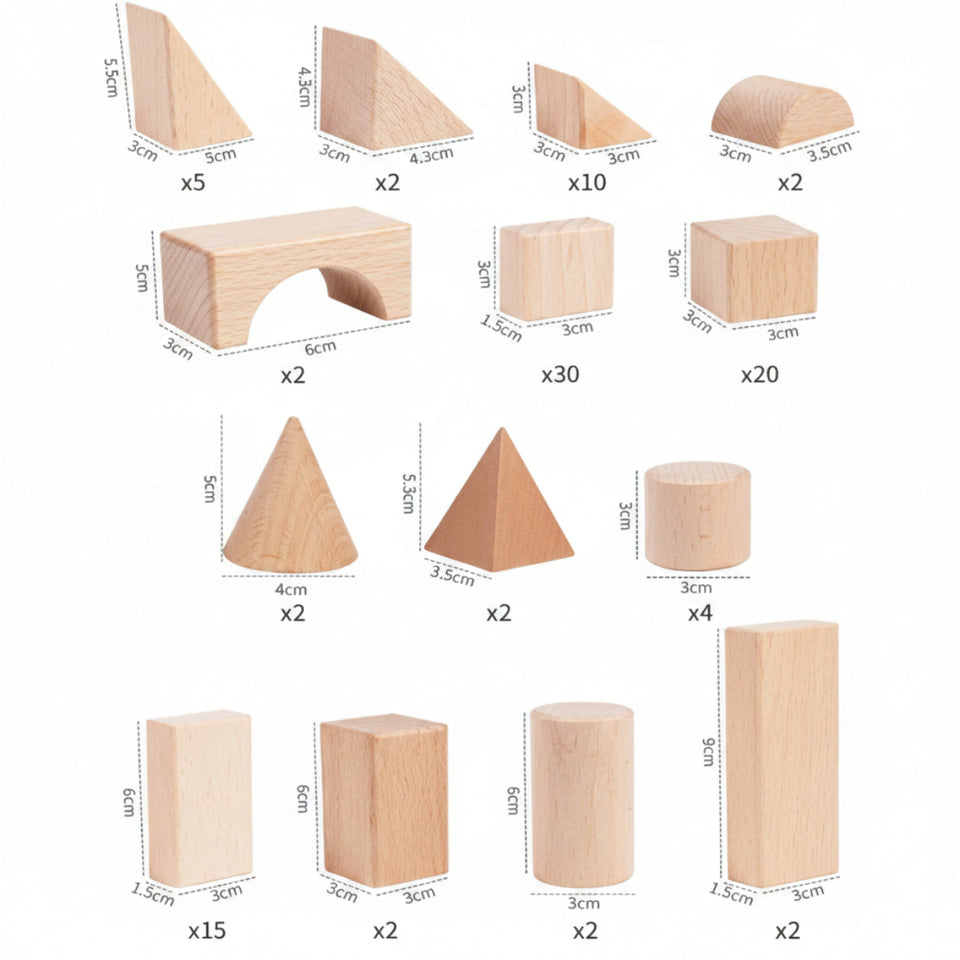 BlockyFun – Kreativ & Lernfördernd – 100-teiliges Holzbauklötze-Set
