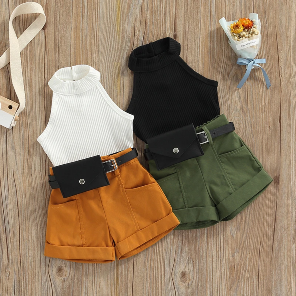 MiniFashionista – Elegant & Trends – Mädchen-Set mit Top, Shorts und Gürteltasche