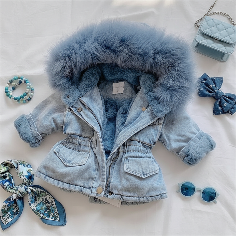 FurDream – Denim-Look – Winterjacke mit Kapuze