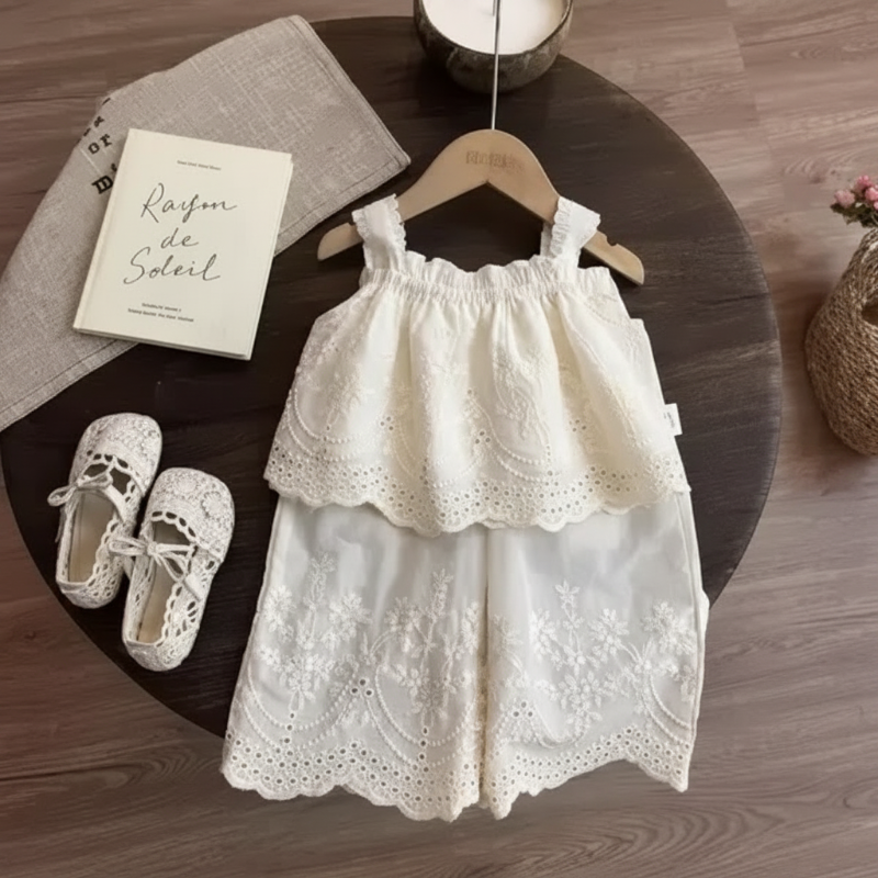 TinyLuxe – Zomerset aus Spitzenoberteil und Hose mit weitem Bein