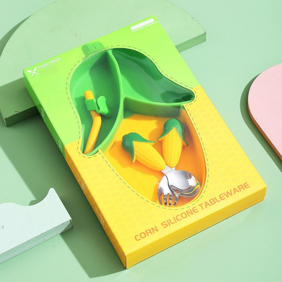 MiniMeal – Sicher & rutschfest – Silikon-Kleinkind-Geschirrset mit Besteck