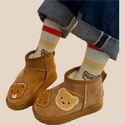 Mini Fashion - Braune Wildlederstiefelette mit Bären