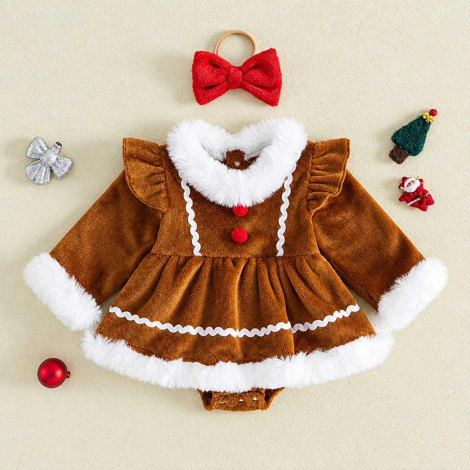 LittleGinger – Warm & festlich – Baby-Weihnachts-Strampler mit Haarband