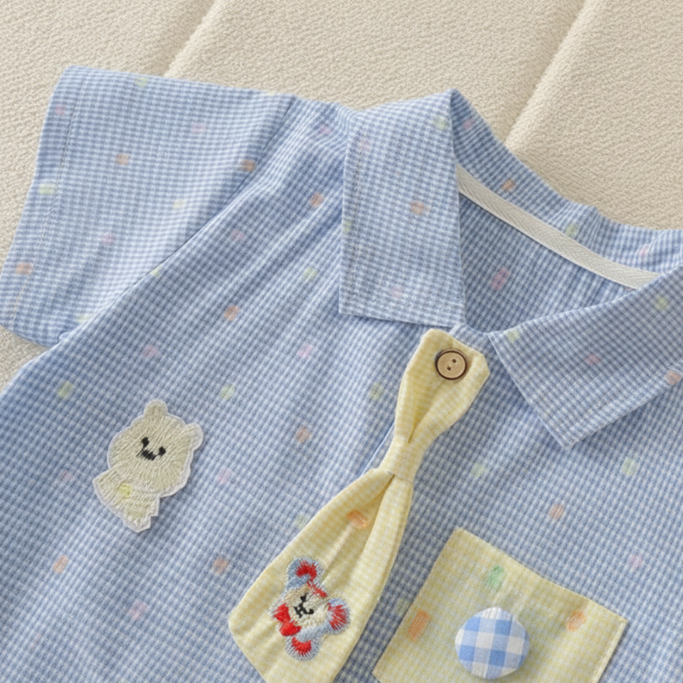 KiddoStyle – Niedlich & weich – Kinder-Jumpsuit mit Krawatte und Aufnäher