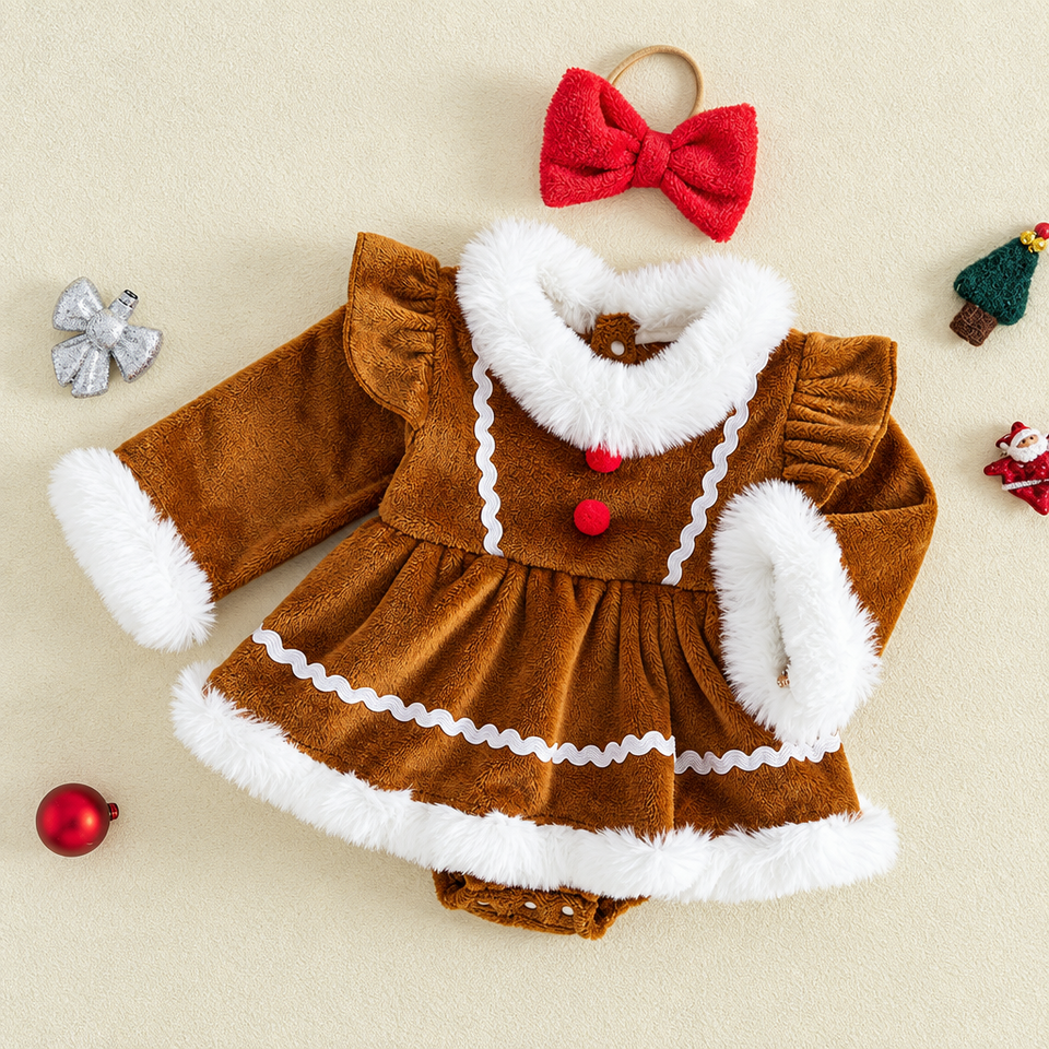 LittleGinger – Warm & festlich – Baby-Weihnachts-Strampler mit Haarband
