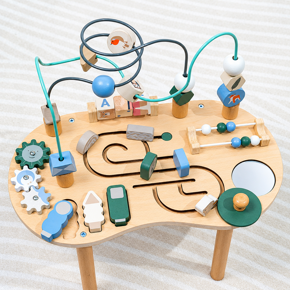 WoodMaze – Spielerisch & lehrreich – Aktivitäts-Tisch aus Holz mit Perlenlabyrinth