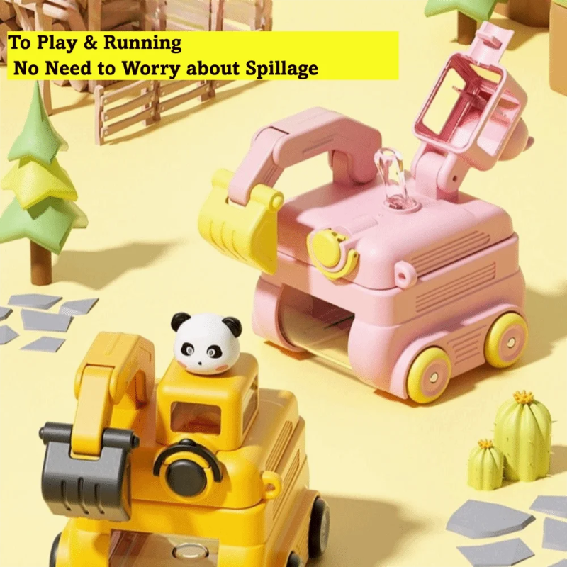 TinyExcavators – Einzigartig & praktisch – Bagger-Trinkflasche mit Strohhalm