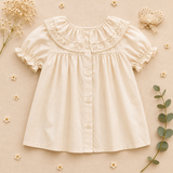 Ruffle Collar Top – Elegant und bequem – Oberteil mit dekorativem Kragen und Puffärmeln