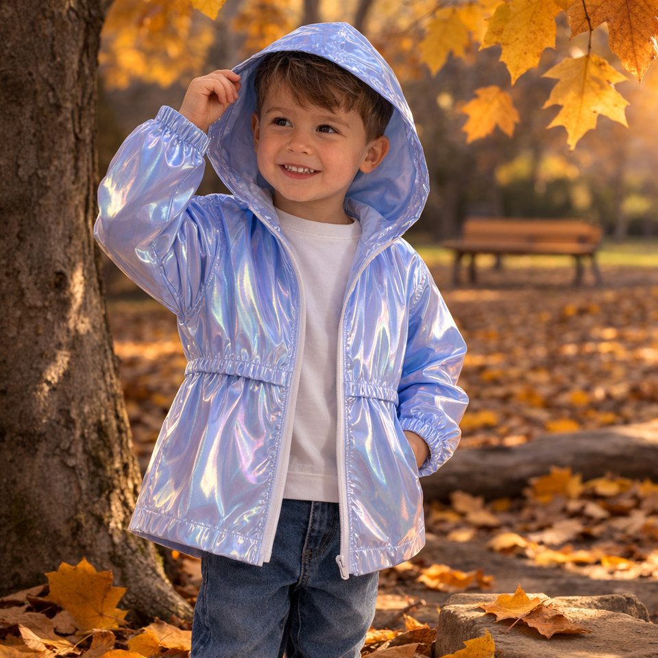 LumiBreeze – Glänzend & Leicht – Kinder-Regenjacke mit Kapuze