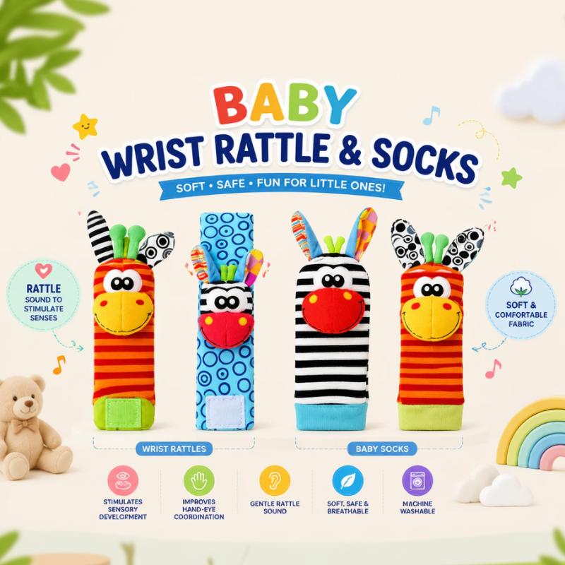Wrist Rattle and Socks – Motorik & Spiel – Baby-Rasseln (4er-Set)