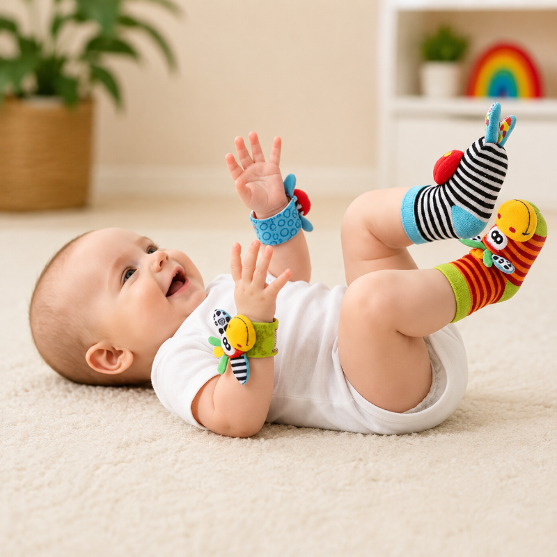 Wrist Rattle and Socks – Motorik & Spiel – Baby-Rasseln (4er-Set)