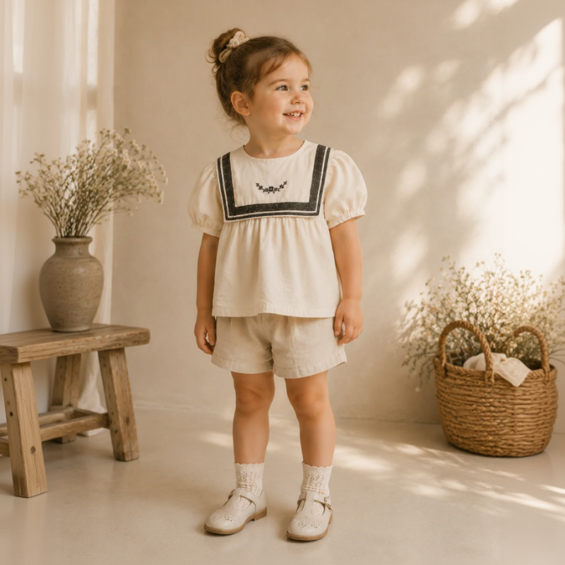 Sailor Top – Elegant & bequem – Bluse mit Spitzendetails und Puffärmeln