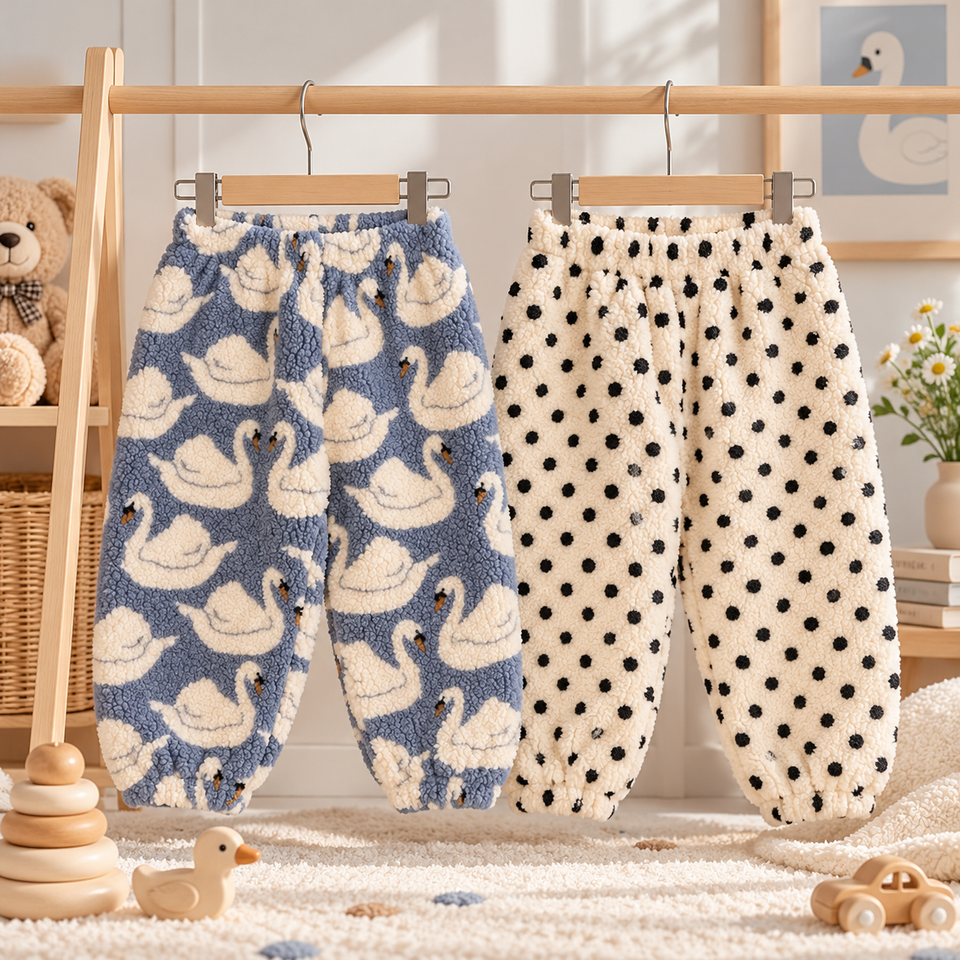 FuzzyPants – Weich & warm – Plüsch-Kinderhose mit verspielten Motiven