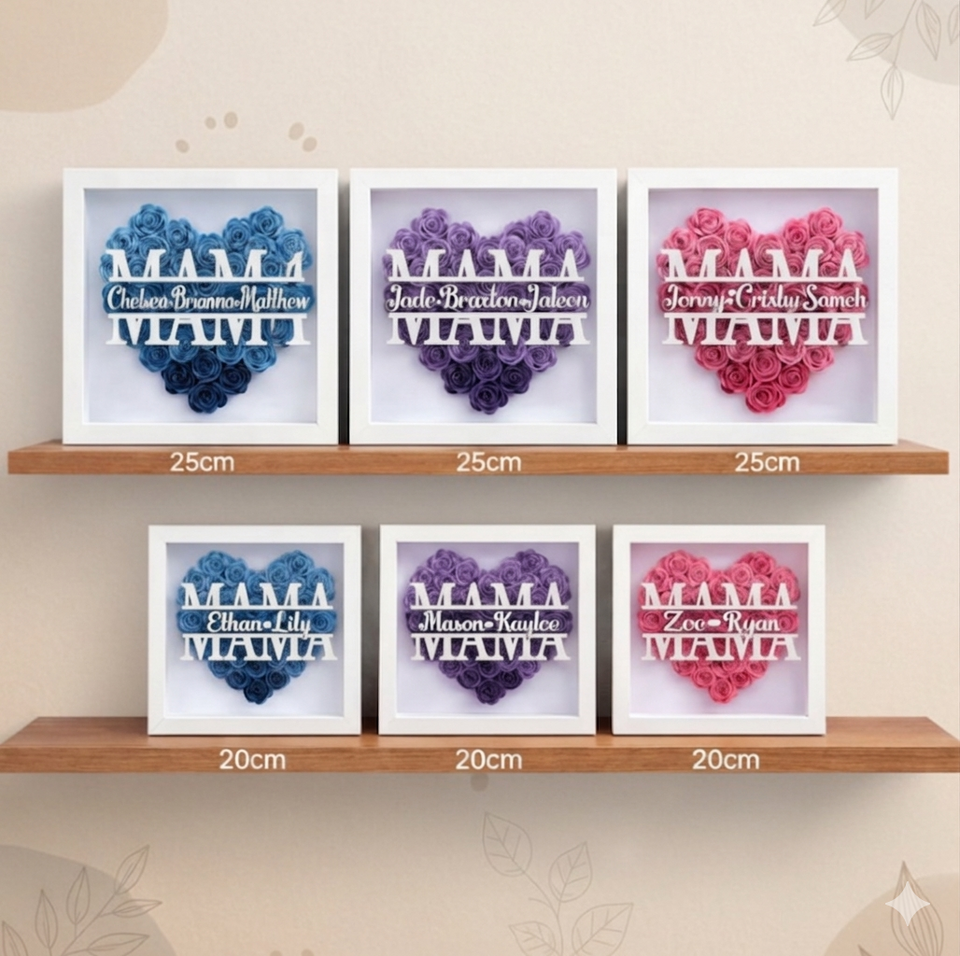 Personalized Rose Shadow Box – Einzigartiges Muttertagsgeschenk – Personalisierte Rosen-Schattenbox