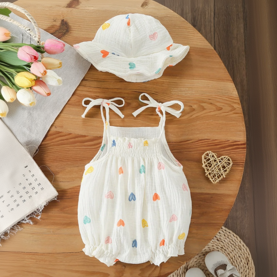LittleBlossom – Sommerlich, bequem und stilvoll – Baby-Sling-Body mit Hut