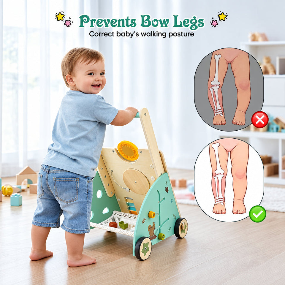 WoodenSteps – Natürlich & Lernfördernd – Baby-Lauflernwagen aus Holz mit Spieltafeln
