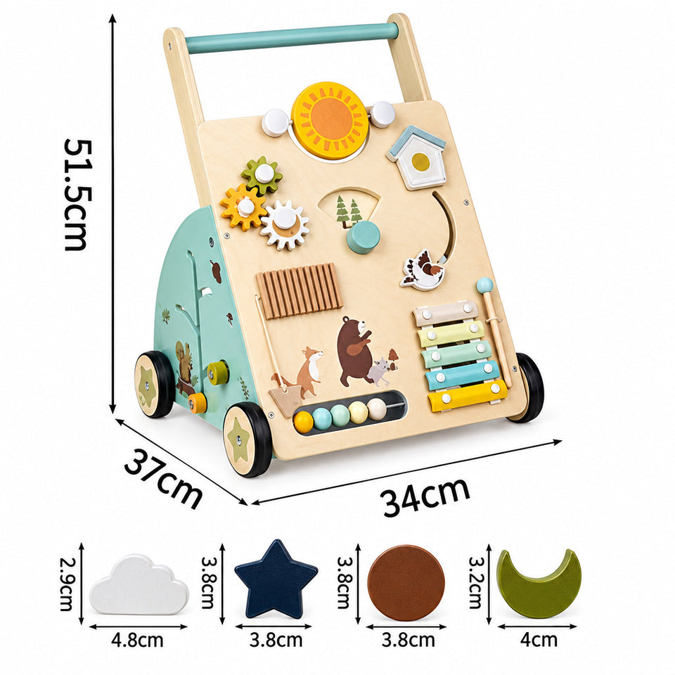 WoodenSteps – Natürlich & Lernfördernd – Baby-Lauflernwagen aus Holz mit Spieltafeln