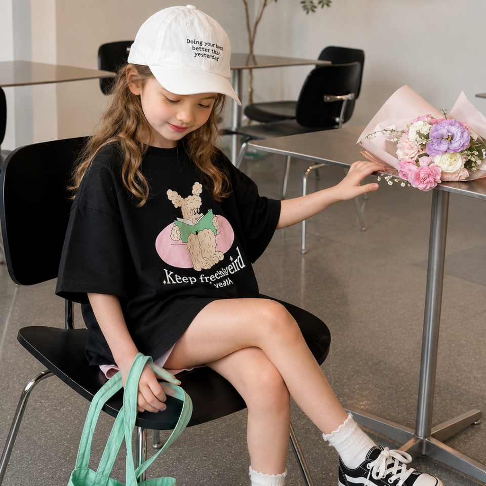 SunnyKids – Bequem & niedlich – Oversize-T-Shirt mit Cartoon-Aufdruck