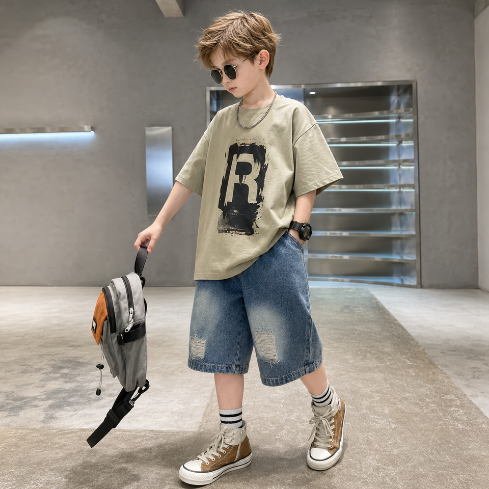 CoolBoys – Cool & bequem – Outfit für Jungen mit T-Shirt und Jeans-Shorts