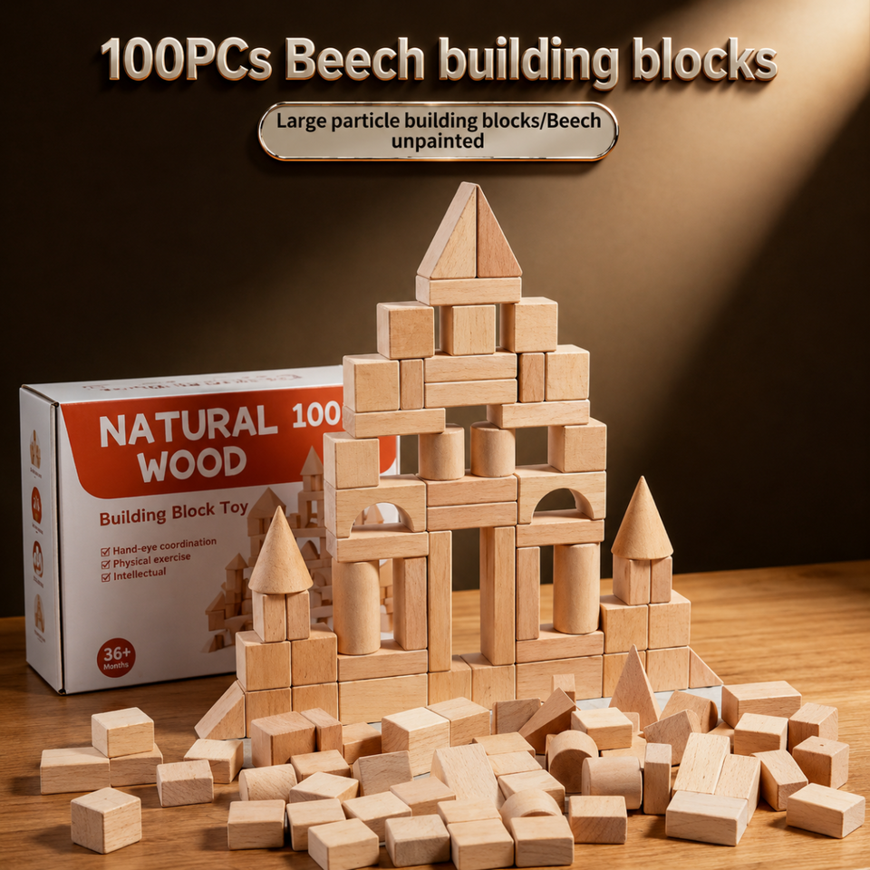 BlockyFun – Kreativ & Lernfördernd – 100-teiliges Holzbauklötze-Set