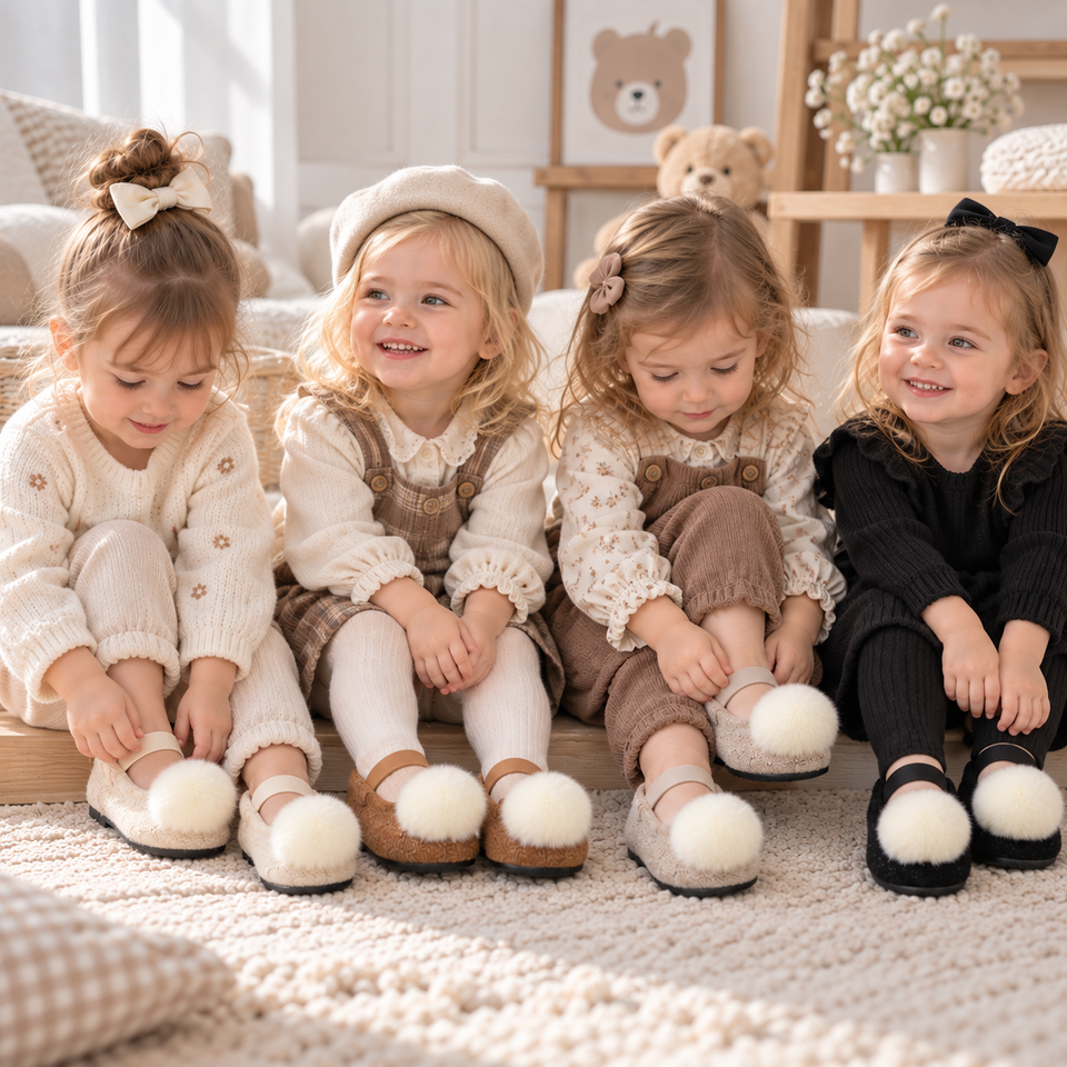 SoftSteps –  Warm & Weich – Mädchen-Schuhe mit Plüsch-Bommel