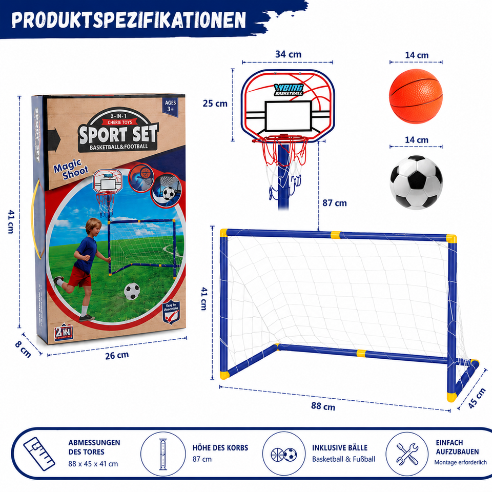 Kids Ball Games - Doppelter Spaß - Fußball- und Basketball-Spielzeugset
