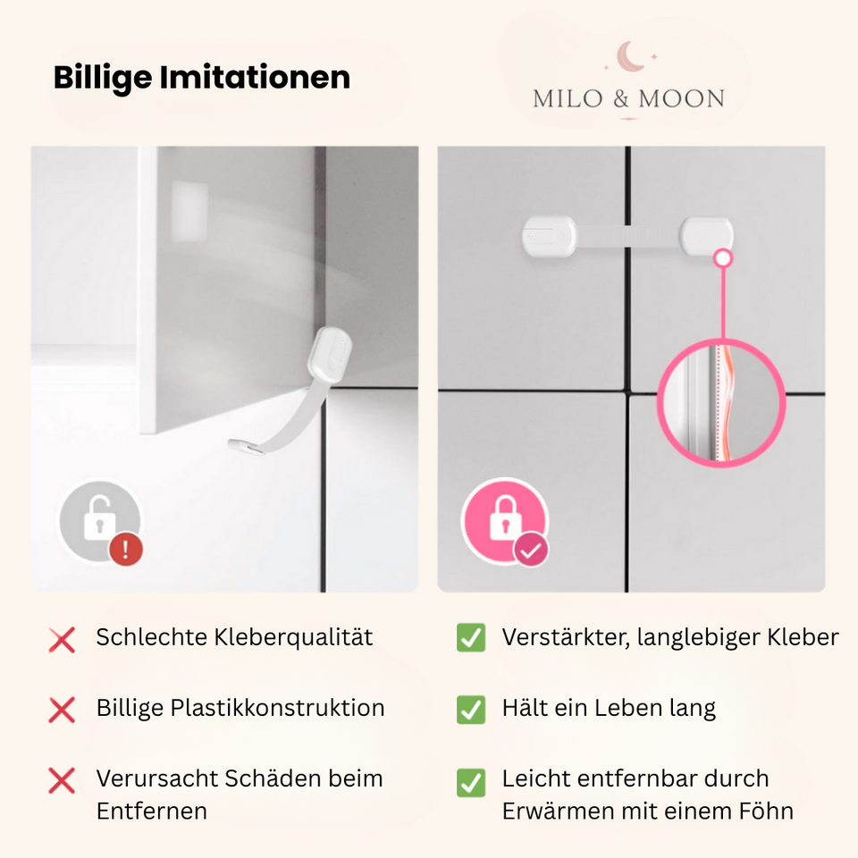 Milo & Moon – Unsichtbare Sicherheit – Kindersichere Schrank- und Schubladensicherungen (8 Stück)