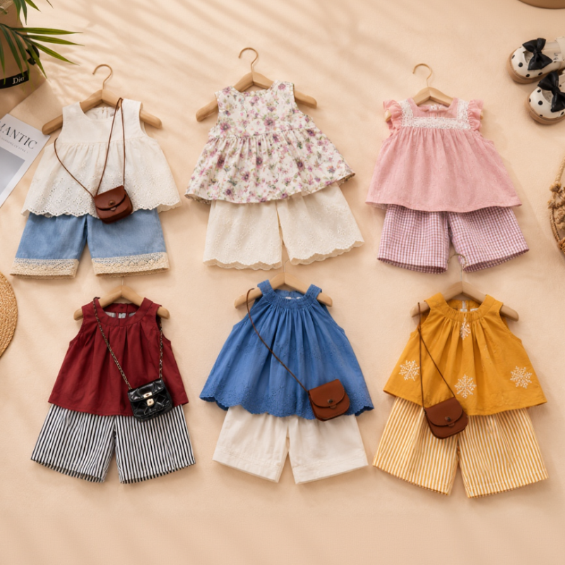 Sleeveless Tops & Pants – Weich & stilvoll – Sommer-Set für Kinder