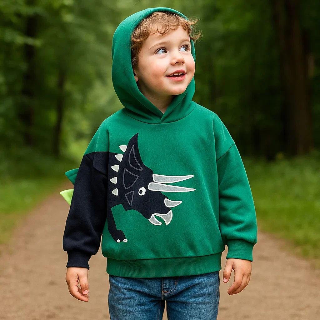 DinoStyle – Warm & atmungsaktiv – Hoodie mit Triceratops-Print
