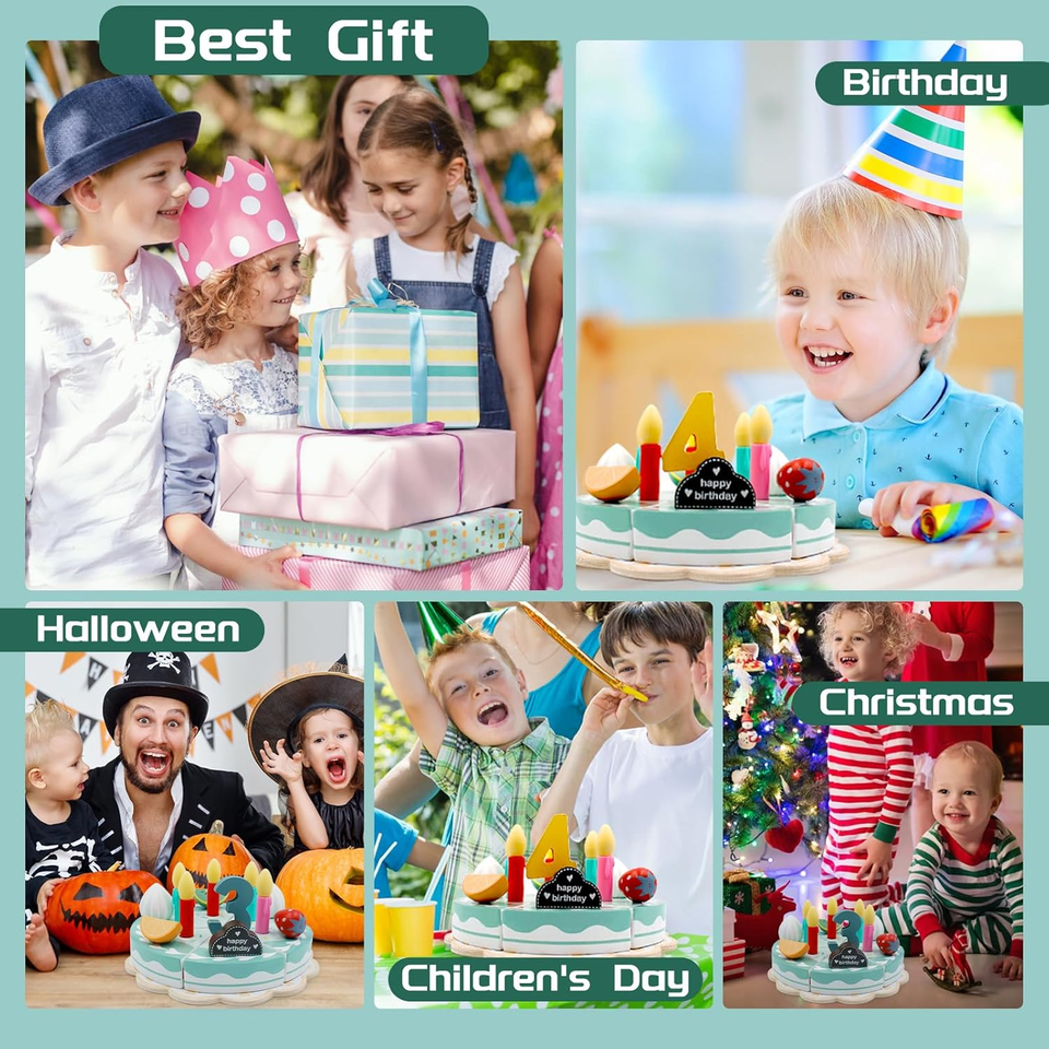 TinyChef – Lehrreich & unterhaltsam – Küchen-Set aus Holz mit Torte und Zubehör