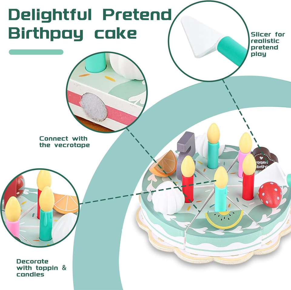 TinyChef – Lehrreich & unterhaltsam – Küchen-Set aus Holz mit Torte und Zubehör
