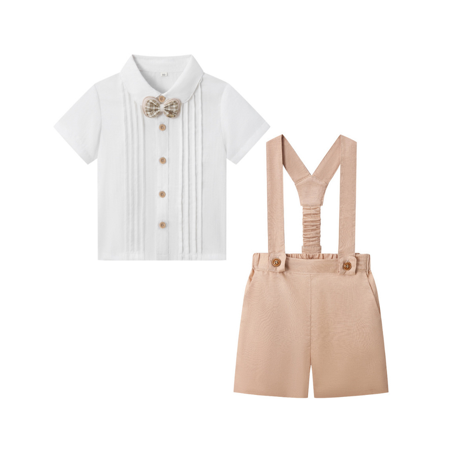 LittleDandy – Klassisch & Elegant – Baumwollshorts mit Hosenträgern, Schleife & Hemd