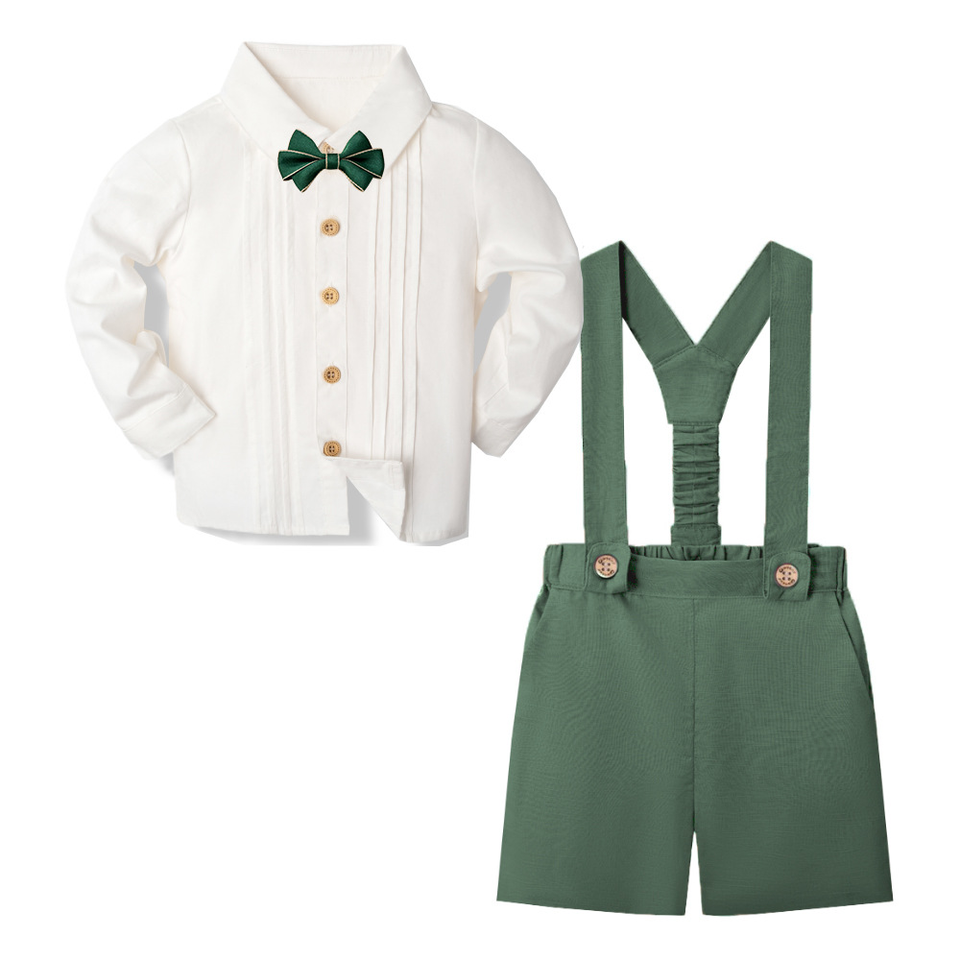 LittleDandy – Klassisch & Elegant – Baumwollshorts mit Hosenträgern, Schleife & Hemd