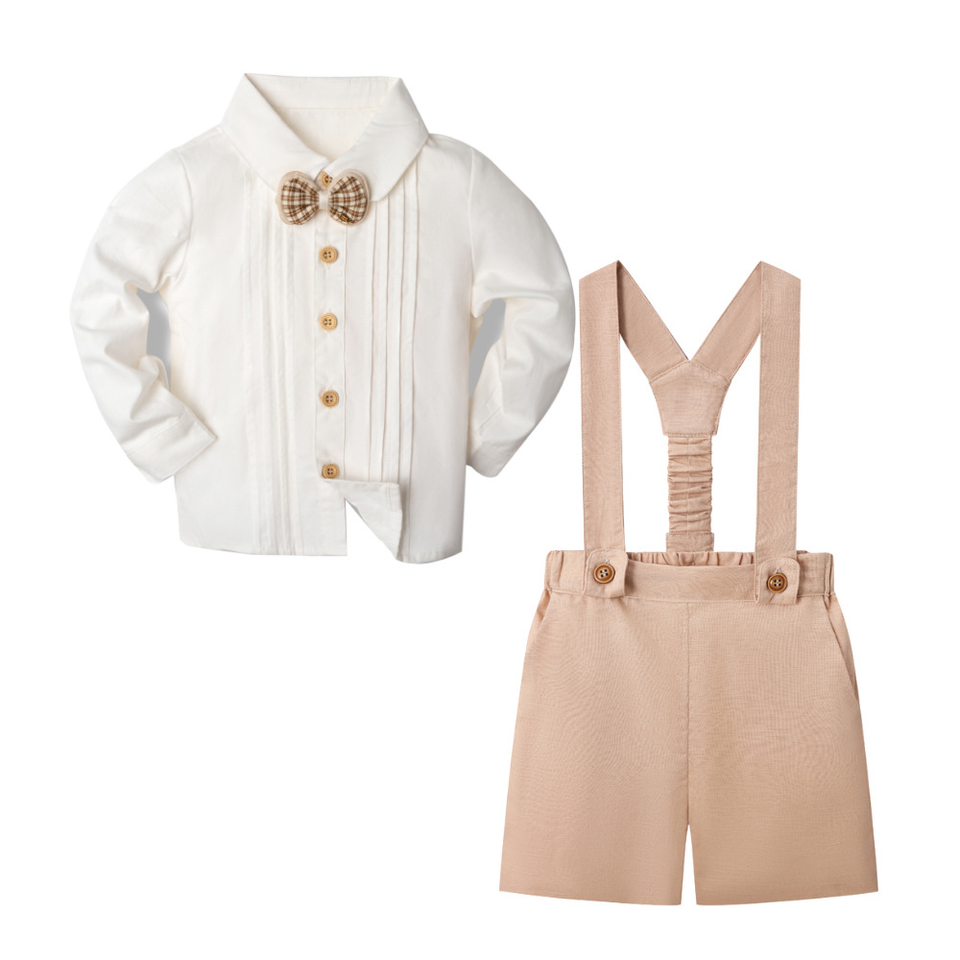 LittleDandy – Klassisch & Elegant – Baumwollshorts mit Hosenträgern, Schleife & Hemd