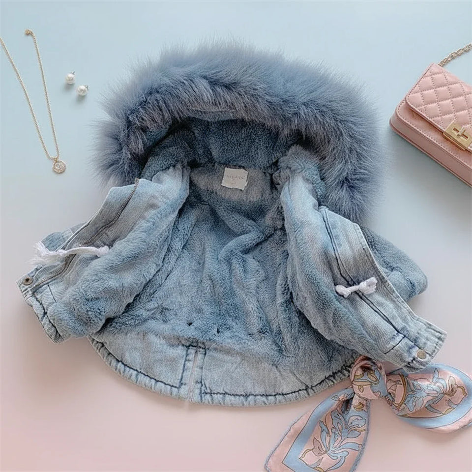 FurDream – Denim-Look – Winterjacke mit Kapuze