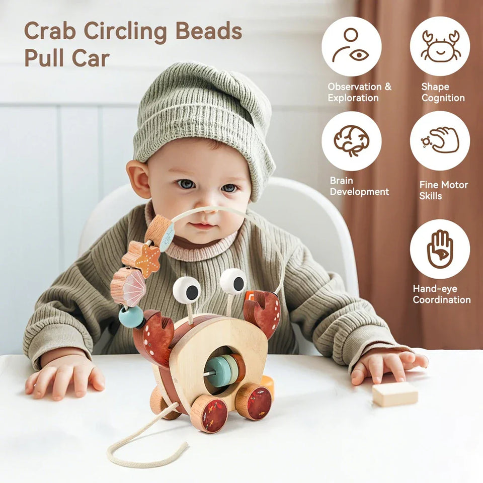 Crab Pull Toy™ – Spielen & Lernen – Hölzerne Krabbe