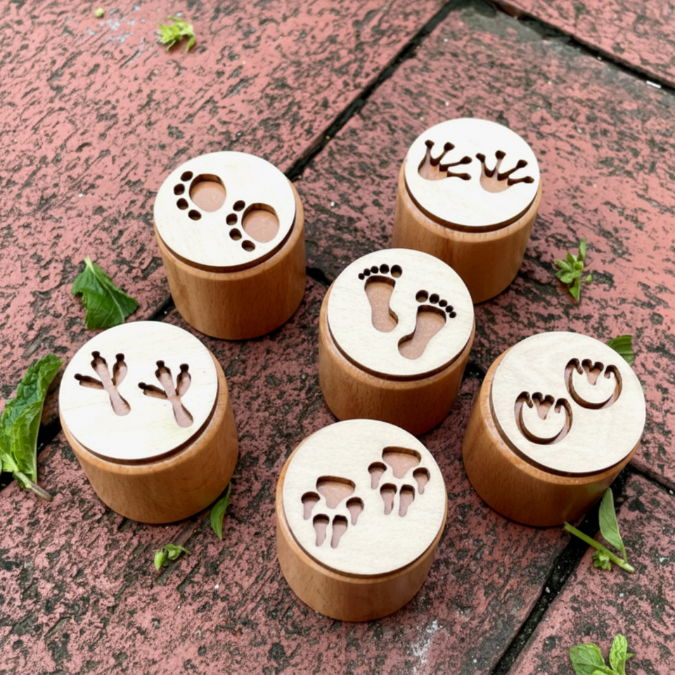 WoodStamp – Montessori & Kreativ – 6 Stück Holz-Knetstempel