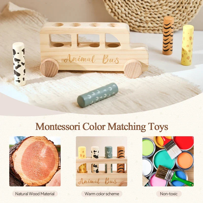 PressBus – Montessori & Lehrreich – Holz-Druck-Spielbus