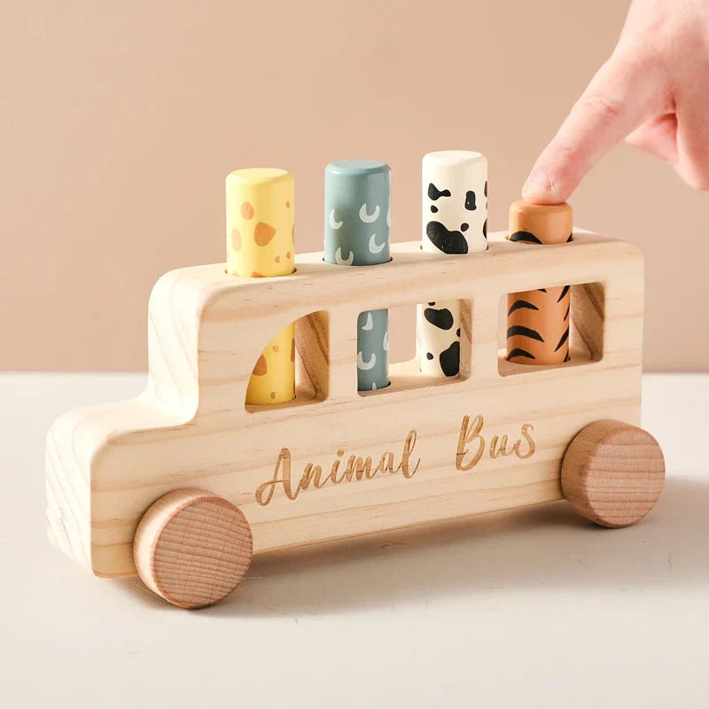 PressBus – Montessori & Lehrreich – Holz-Druck-Spielbus