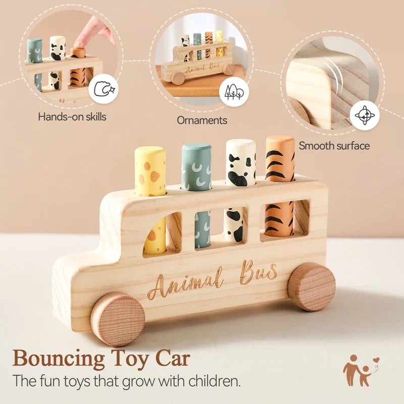 PressBus – Montessori & Lehrreich – Holz-Druck-Spielbus