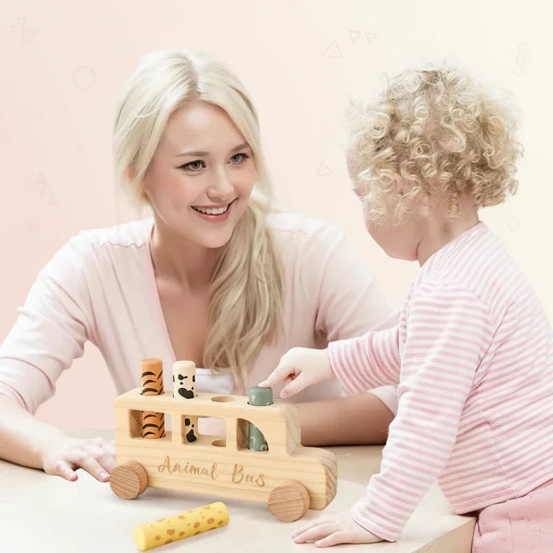 PressBus – Montessori & Lehrreich – Holz-Druck-Spielbus