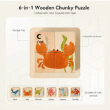 WoodMind – Kreativ & lehrreich – 6-in-1 Montessori-Tier-Holzpuzzle
