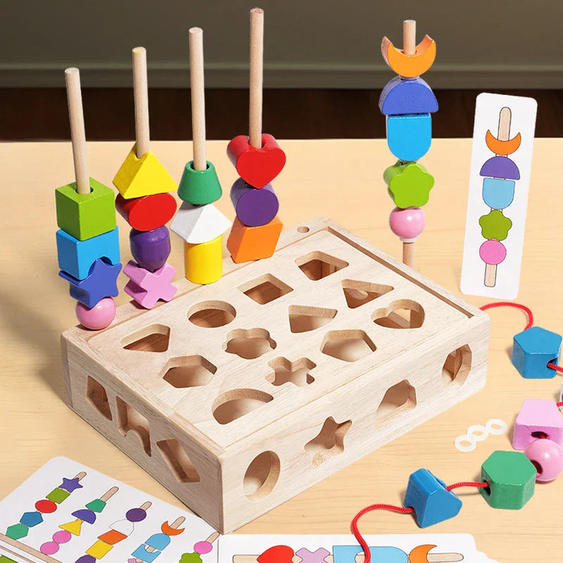 Woods™ - Kreativität fördern & Fähigkeiten verbessern - Buntes Montessori-Puzzle-Set