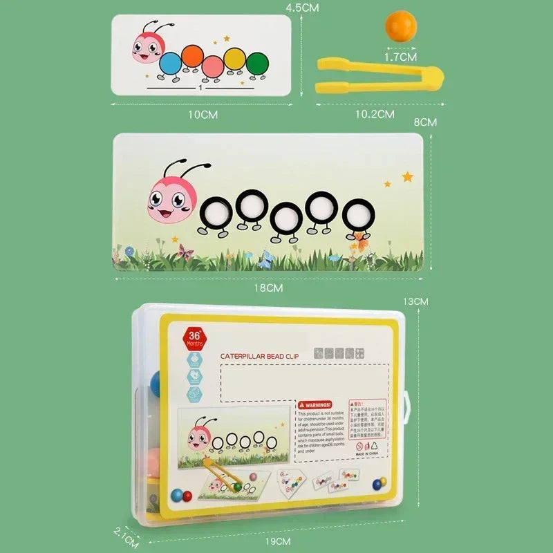 Wooden Clip Beads™ – Bunter Bewegungsspaß mit Raupe – Malen & Motorik Spielzeug