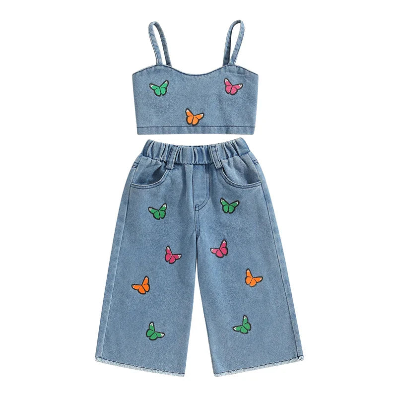 Mini Fashion™ - Schöne Stickerei - Denim Sommer Set