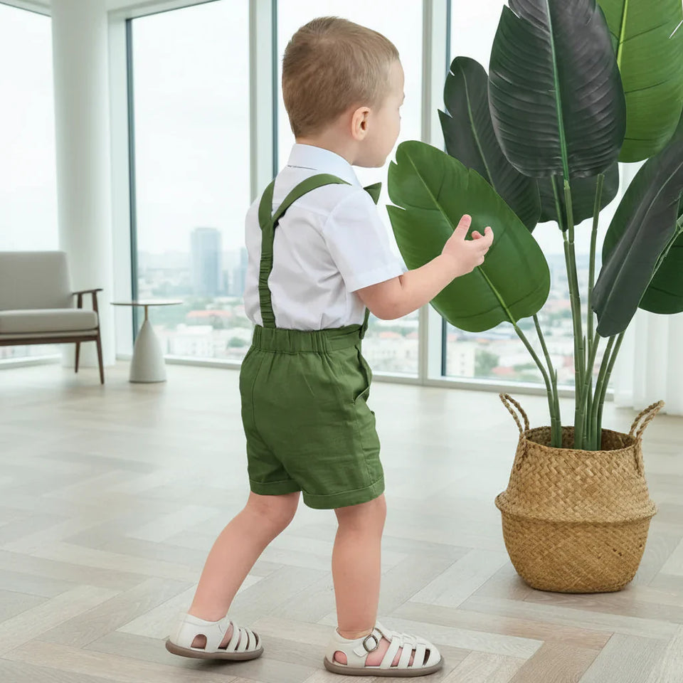 LittleDandy – Klassisch & Elegant – Baumwollshorts mit Hosenträgern, Schleife & Hemd