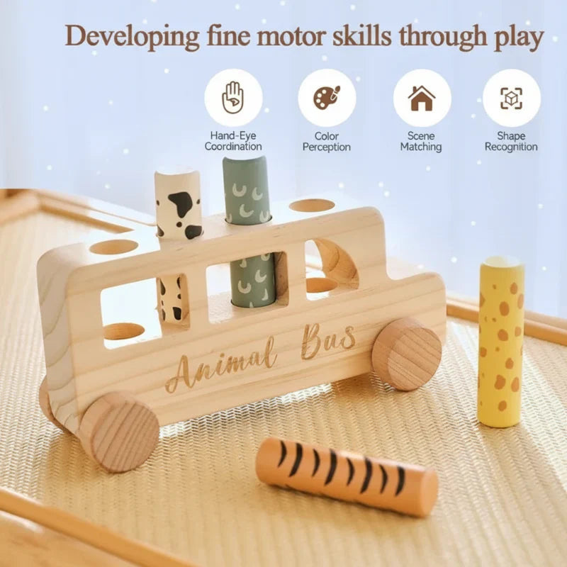 PressBus – Montessori & Lehrreich – Holz-Druck-Spielbus