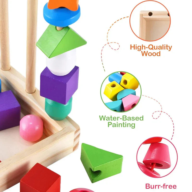 Woods™ - Kreativität fördern & Fähigkeiten verbessern - Buntes Montessori-Puzzle-Set