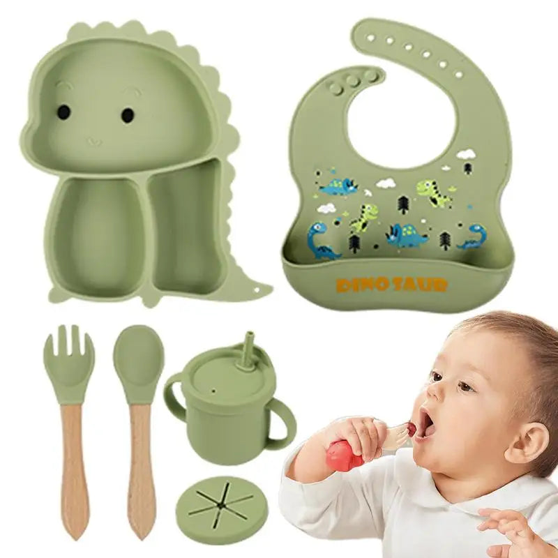 Dino Tablewear Set™ - 7-teiliges Set - Kindergeschirr aus Silikon