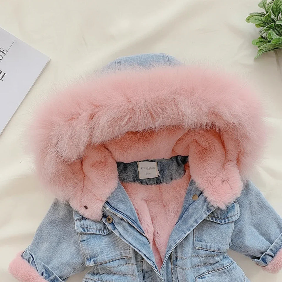 FurDream – Denim-Look – Winterjacke mit Kapuze